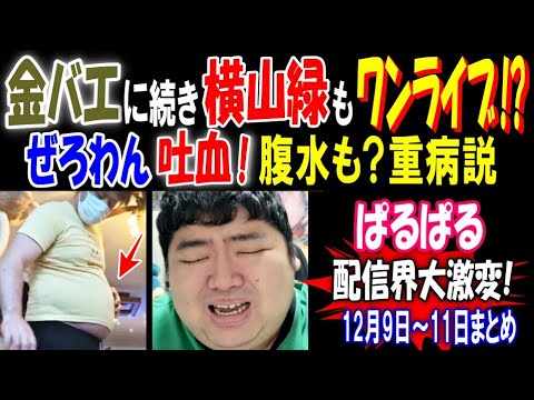 【金バエ】に続き【横山緑】もワンライブに!? 【ぜろわん】吐血! 腹水も? 重病説【よっさん】猛反発! 配信界大激変【ぱるぱる】12月9日～11日まとめ